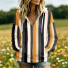 Women's Casual Striped Print Long Sleeve Hooded Jacket with and Pockets