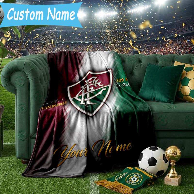 Custom Name Fluminense Fc Crest Flannel Blanket, Use for Birthday/Holiday Gift, Soft Blanket for Sofa/Bed/Camping/Office, Home Decor