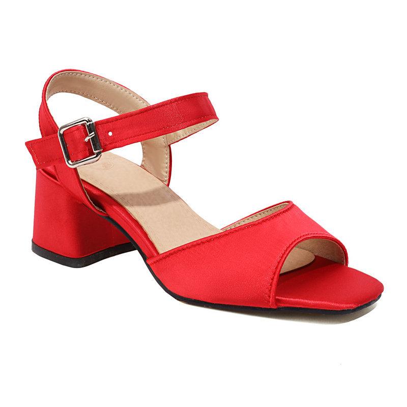 

Мода 2024 года. Большие размеры 35-43. Женская обувь. Лаконичные босоножки на квадратном каблуке. Летняя мода. Свадебные туфли с пряжкой. Цвет: красный, синий, черный. 43 красный