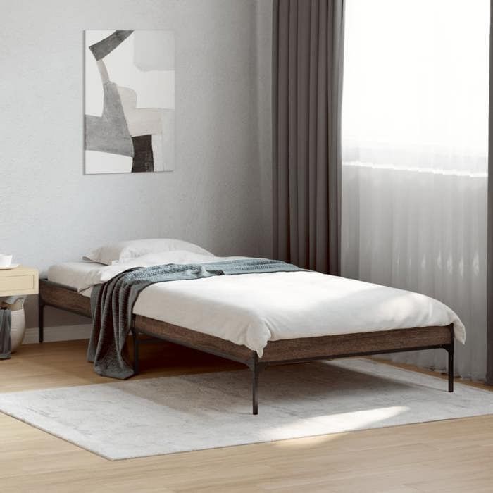 VidaXL Bed Frames Brown Oak 90x200 Cm Engineered Wood and Metal, Bed, Guest Bed, Single Bed, Bedroom Furniture At 845035