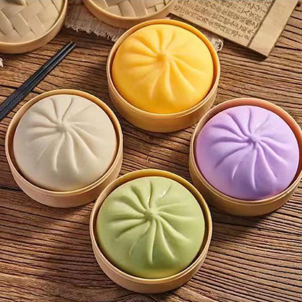 Dumpling Stress Balls Fidget Sensory Toy Simulation Food with Little Steamer Squeeze Dough Ball Stress Relief Hand Toy