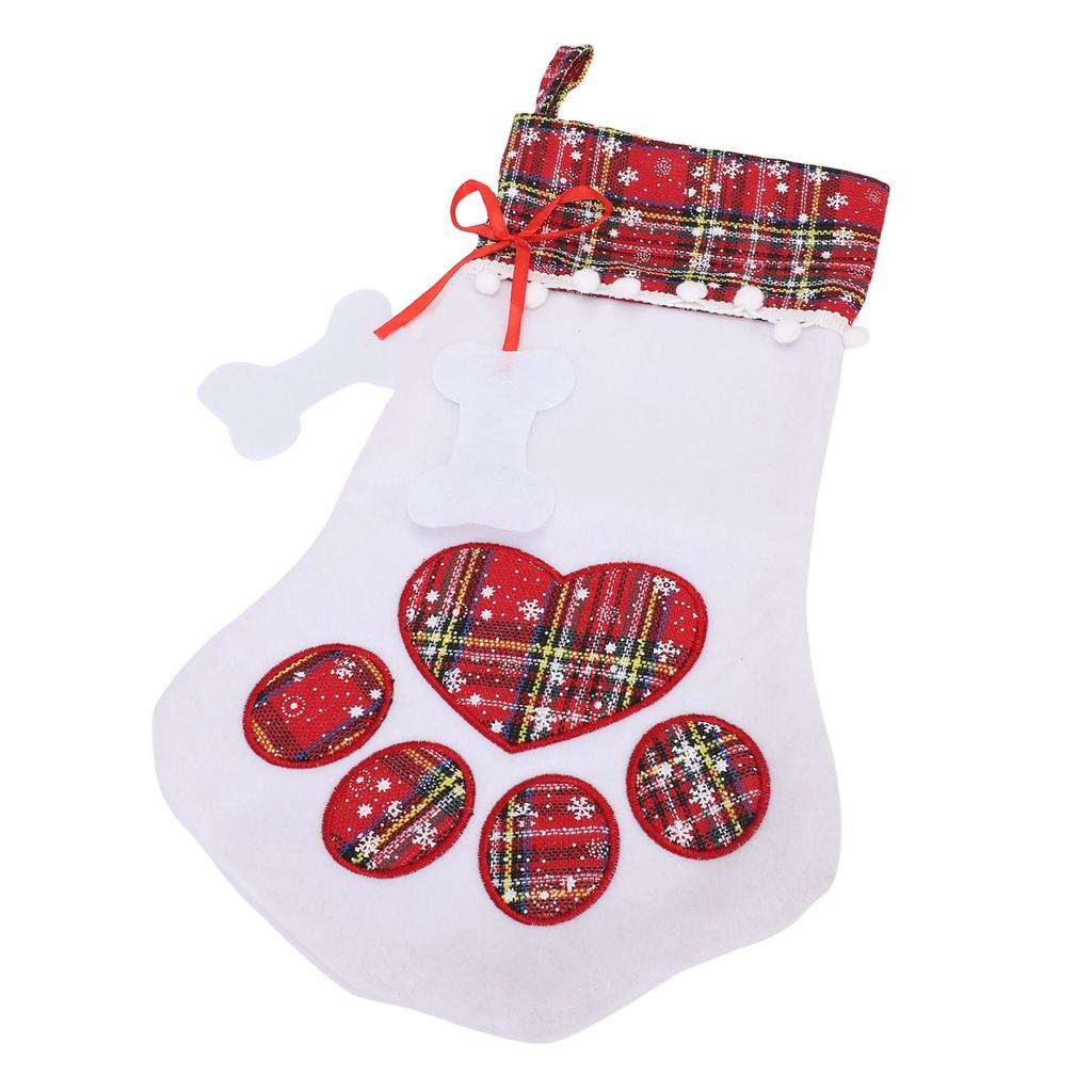 Xmas Stocking Large Capacity   Plaid Pet Foot Hanging Stocking Decoration for Present Bag