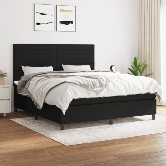 3141875 vidaXL Lit à sommier tapissier avec matelas Noir 180x200 cm Tissu