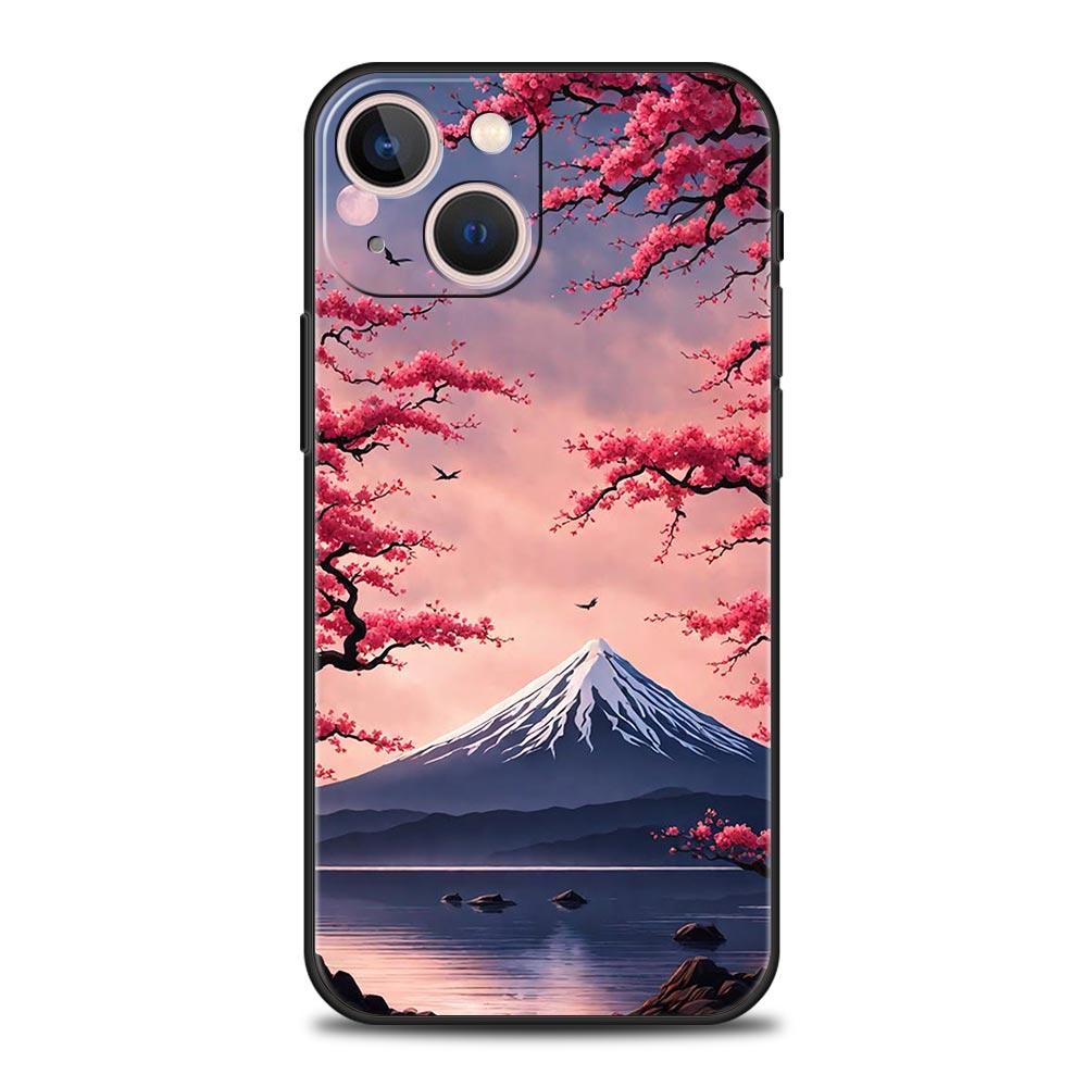 Japan Mount Fuji Painting Cherry blossom Phone Case For iPhone 17 16 15 Pro Max 11 12 13 14 7 8 Plus SE 2020 X XR XS Cover Soft
