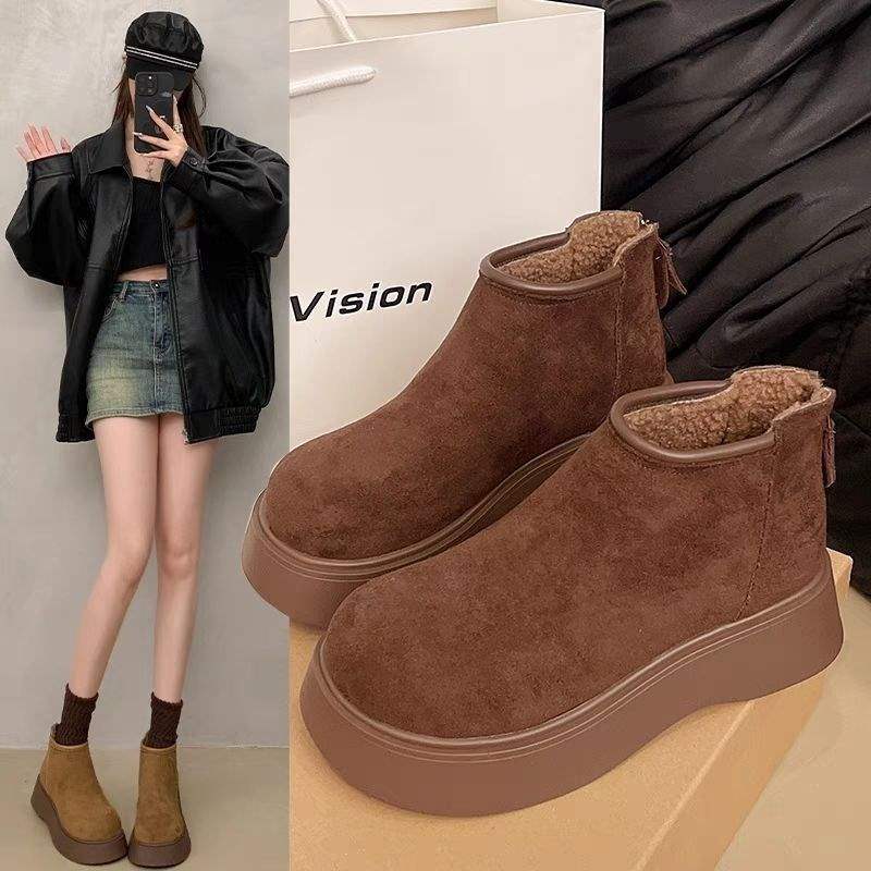 Frosted Fleece Birkenstocks Martin Thick-soled Heightening New Boots Women's 2025 Winter Fleece Zipper Short Boots Super Thick