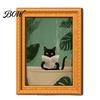 Easy Swap Magnetic Frames for Pictures Funny Wooden Fridge Magnets Frame, Retro Cute Cat In Bathroom Flexible Picture Refrigerator Locker Magnet Photo
