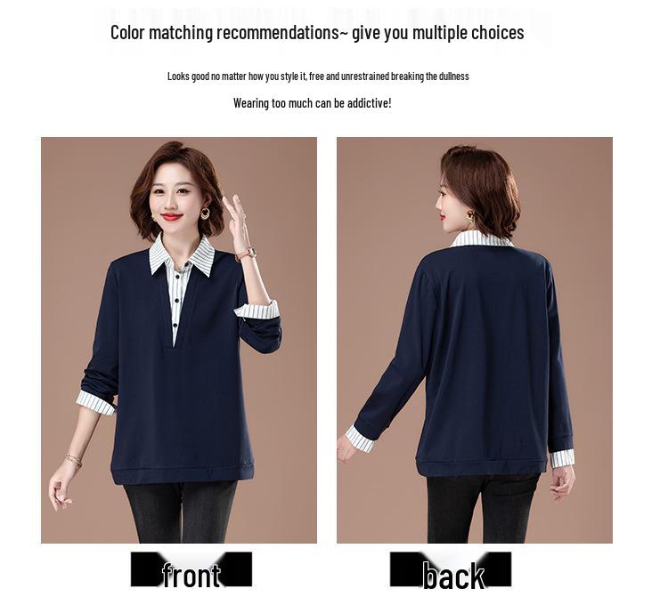 Plus Size Pure Cotton Polo Shirt - Early Autumn Long-Sleeve with Turn-Down Collar for Middle-Aged Women