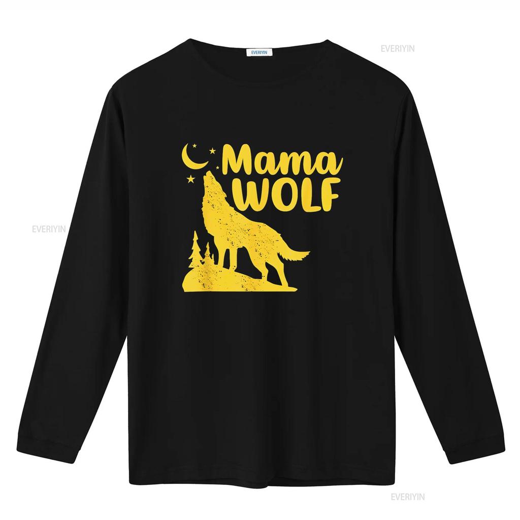 Womens Mama Wolf And Moon Momma Howling Funny Animal T Shirt Black vintage Washed homme Casual Stylish designer clothes
