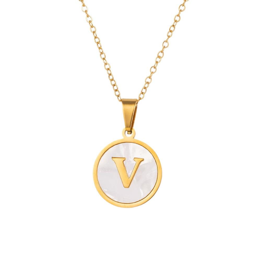Round Gold Color 26 Letter Necklaces Alphabet Shell Pendant Necklace for Women Men Stainless Steel Chain Jewelry 1PC