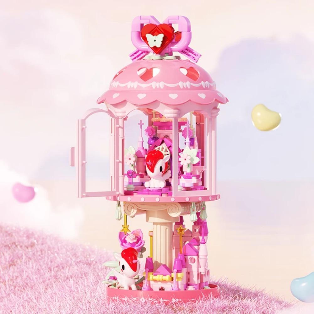 JAKI Tokidoki Building Blocks Lighthouse Model Pink Heart Decor Glowing Night Light Desktop Ornament Gift For Adult Women