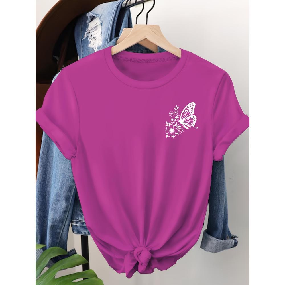 

Яркая оранжевая футболка с белым принтом бабочки, мультяшная футболка унисекс для девочек, уличная одежда с короткими рукавами, женская футболка с круглым вырезом 6XL