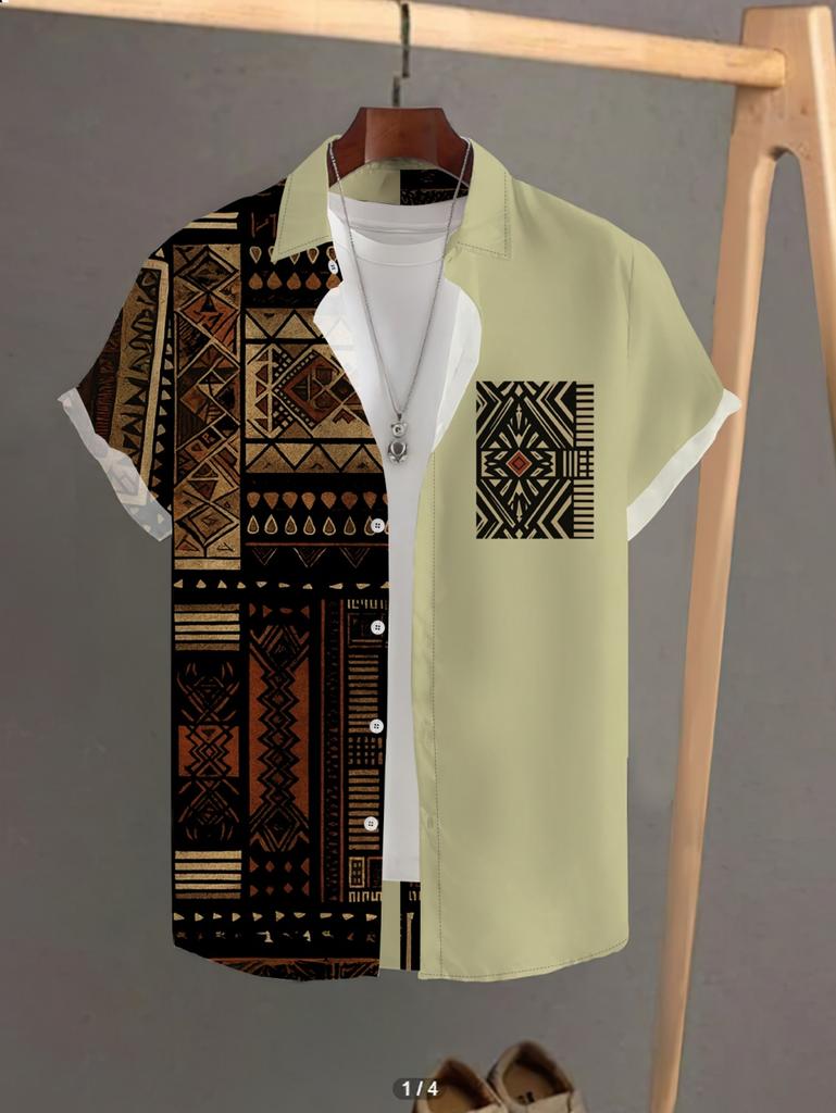 Vintage Summer Ethnic Style Graphic 3D Print Lapel Men Shirt Casual Comfortable Short Sleeve Shirt Street Shirts Man's Clothes
