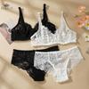Sexy Lace Bra Suit Non-pad Women Ultra-thin Push-up Panty Set Delicate President for Girlfriend Cup B/C Plus Size 34-40 2PCS Set