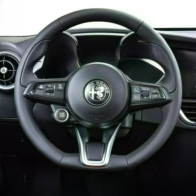 

Hand Stitched renovation Non-slip wear-resistant black leather car Steering wheel cover For Alfa Romeo Stelvio Giulia 2020-2022