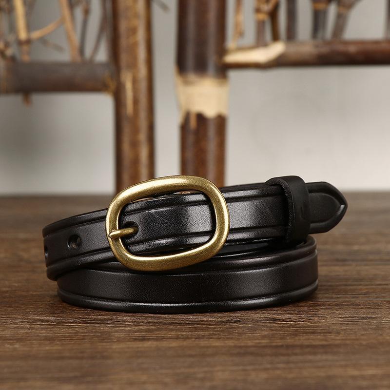 Retro Ins Style Belt Women's Fashion All-Match Genuine Cattlehide Leather Surface Jeans Decorative Thin Belt