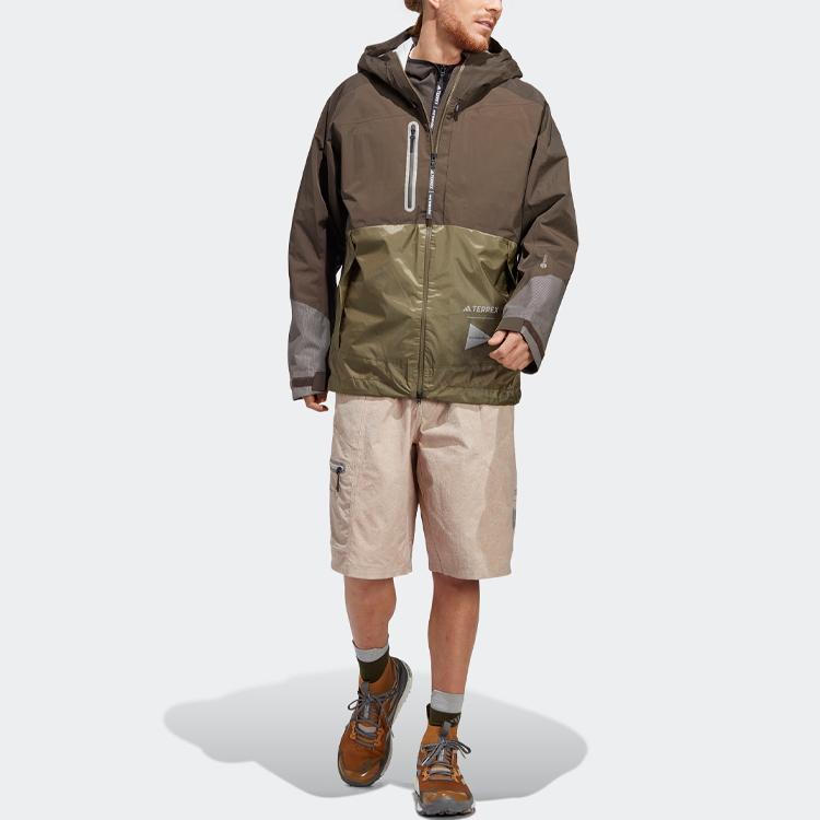 Adidas And Wander Xploric Rain.Rdy Color Block Outdoor Waterproof Hooded Jacket Men Jacket Dark-Olive-Green HR7147