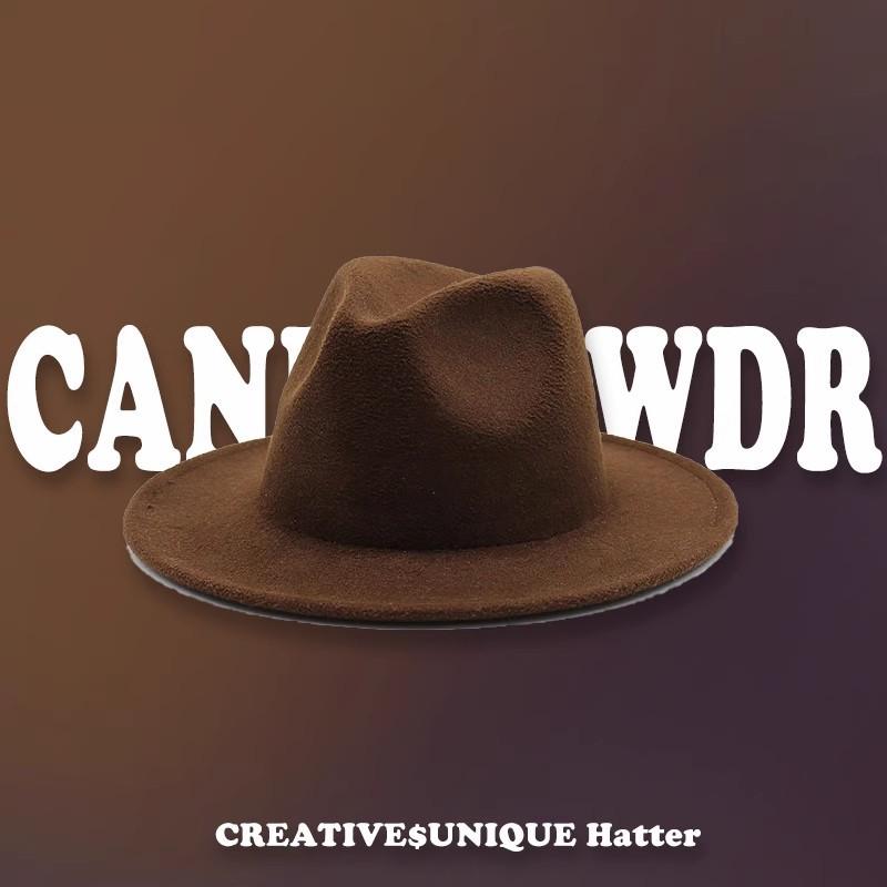New autumn and winter woolen hats for men and women, couple's hats, wide-brimmed straight-edge hats, fashionable and versatile jazz hats