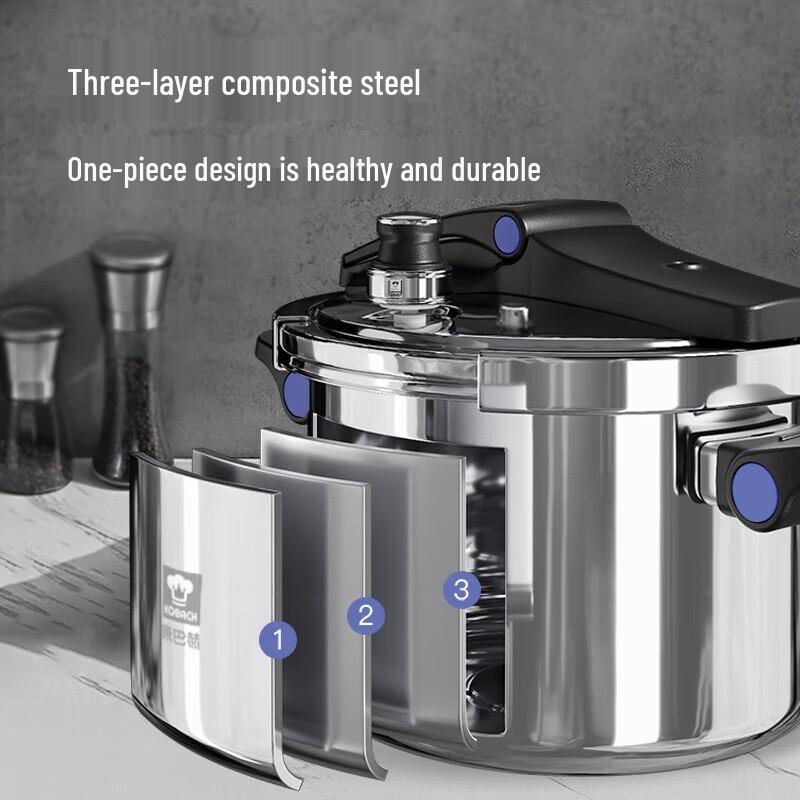 KOBACH Standable Easy-Open 3-Layer Steel Pressure Cooker