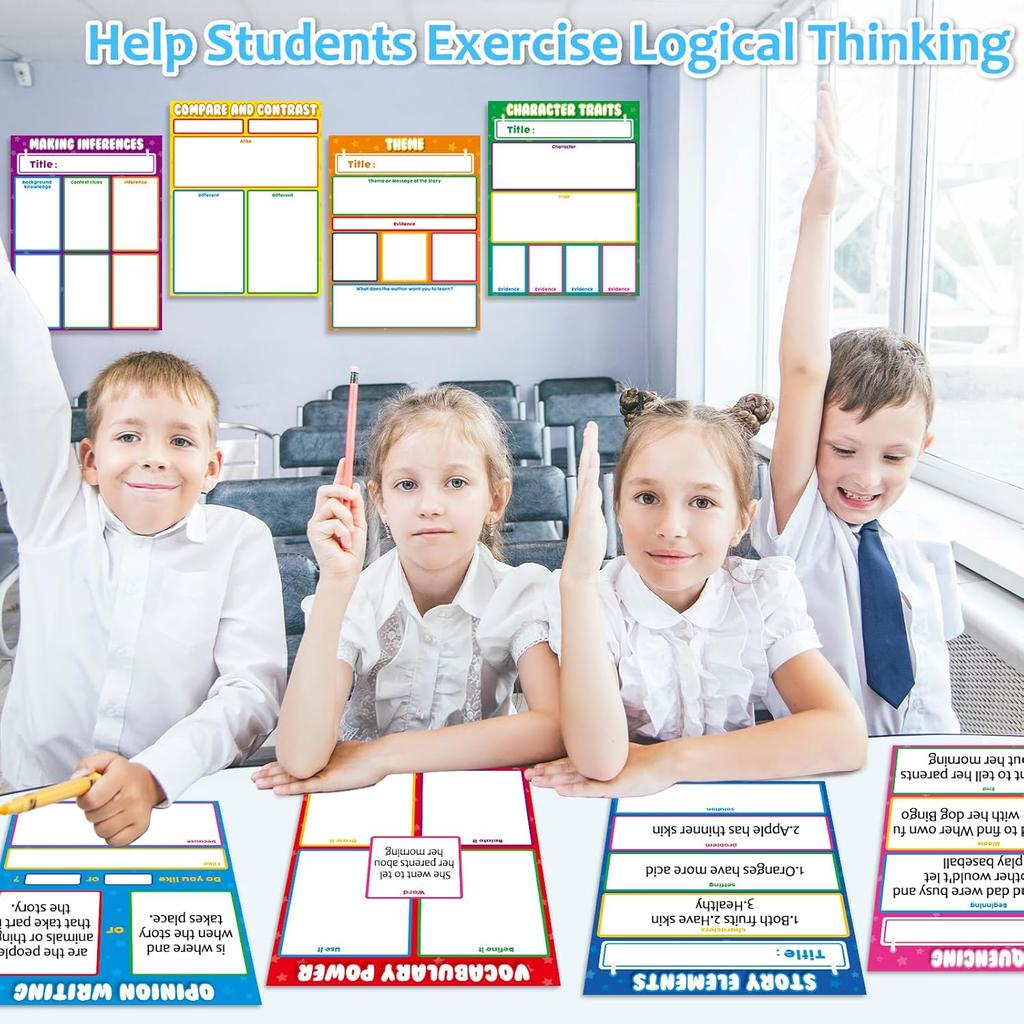 Qyeahkj 8 Pcs Versatile Literature Teaching Chart Bright Colors Reble Teaching Paper for Classroom Whiteboard ELA Anchor Chart for Preschool Middle