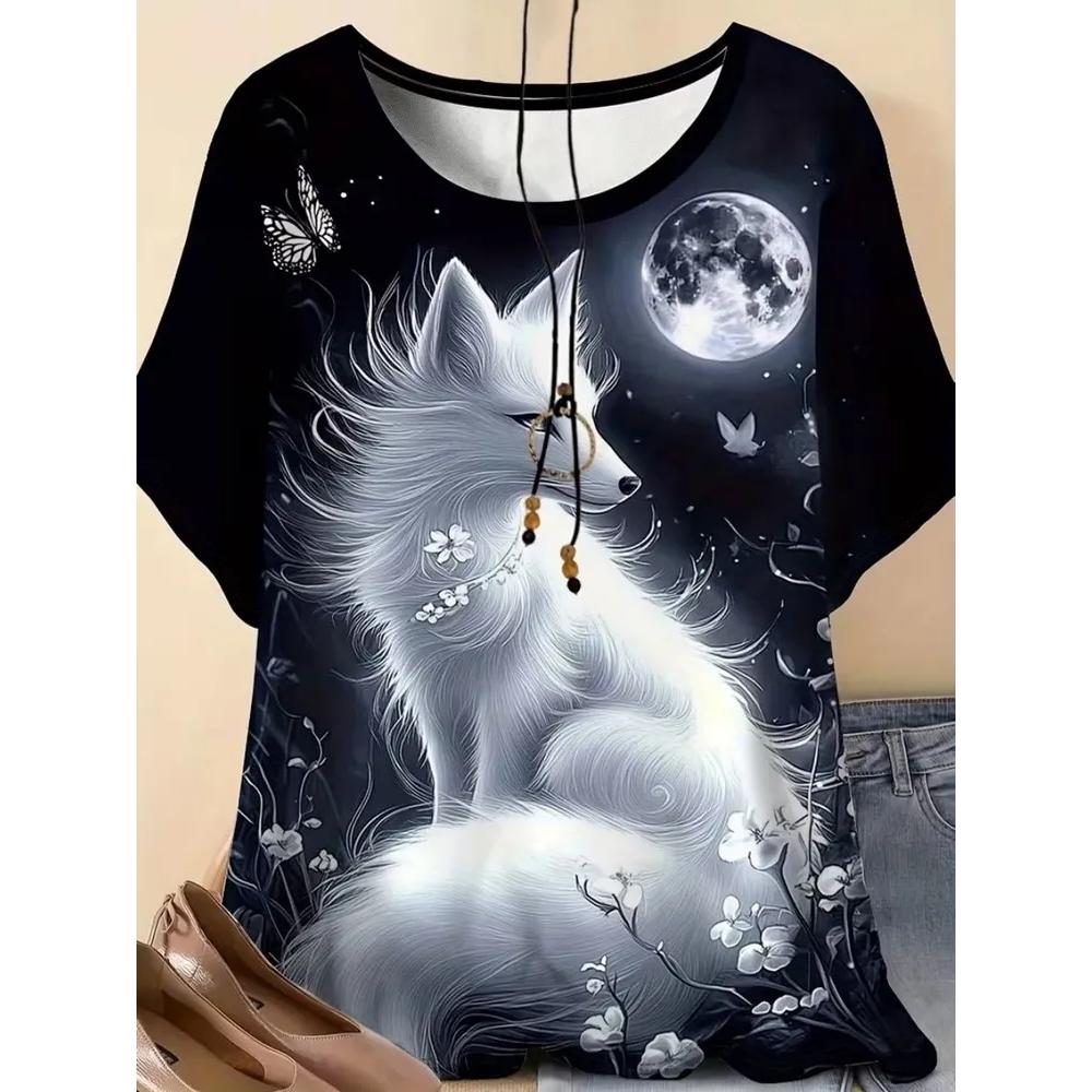 Fashion Crew Neck Women's Animal Print T-Shirt Short Sleeve Casual Loose Top Breathable T-Shirts Women’s
