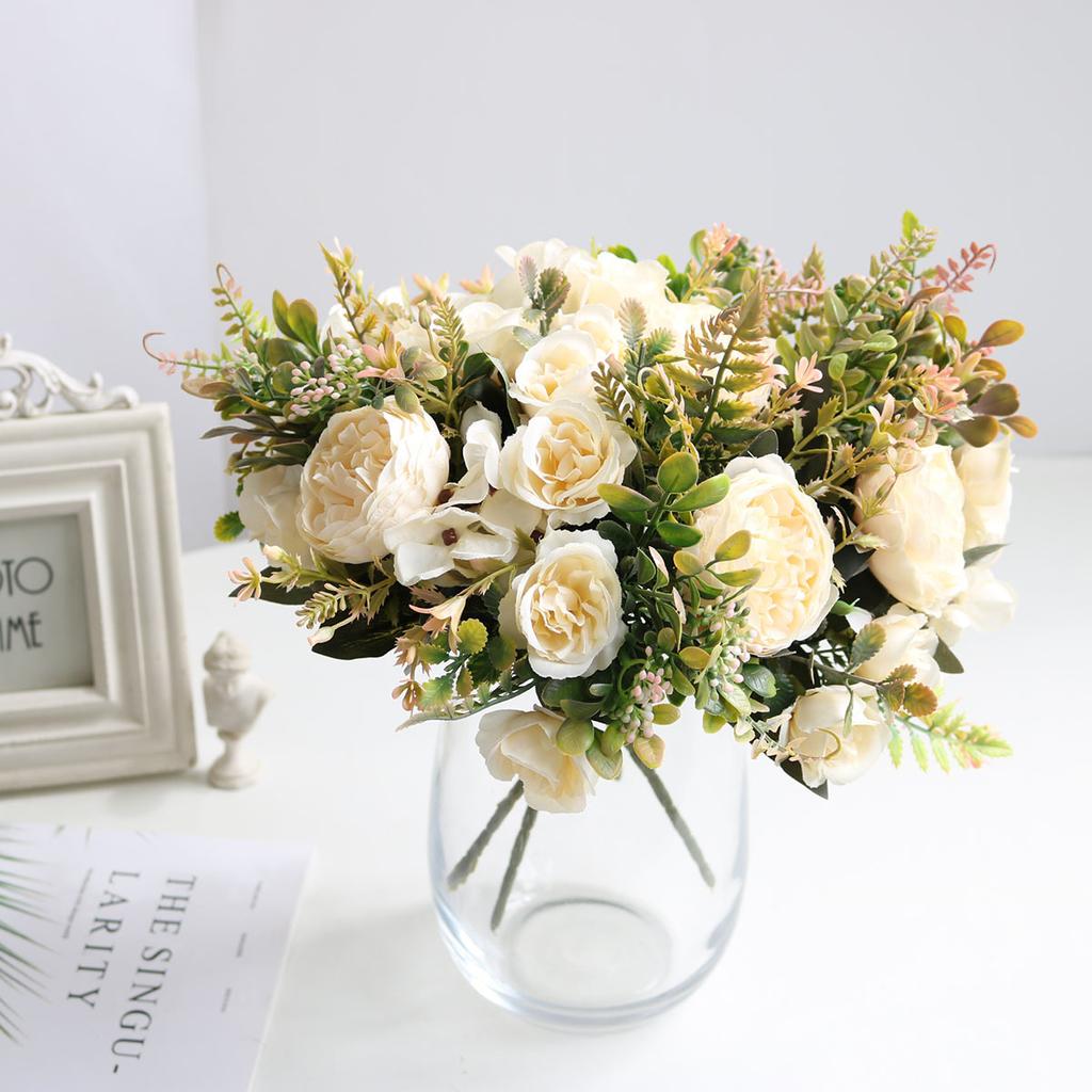 Peonies Rose Artificial Flowers Autumn Fake Peony Silk Hydrangea Flowers Bouquet Wedding Arrangements Floral for Home Decoration
