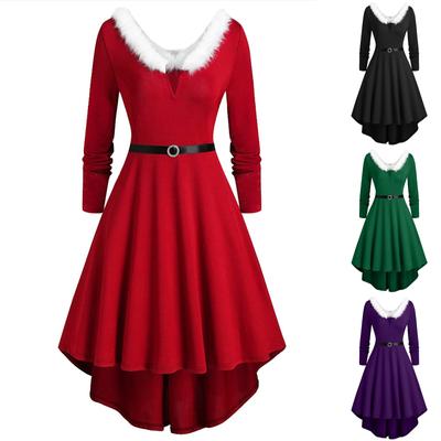 (Projector)Fashion Women's Christmas Patchwork V-neck Long-sleeved Dress