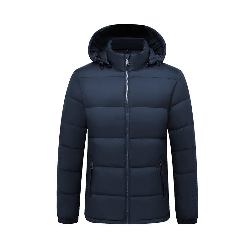 

Men s Winter Warm Cotton Puffer Jacket with Detachable Hood 3XL темно-синього кольору