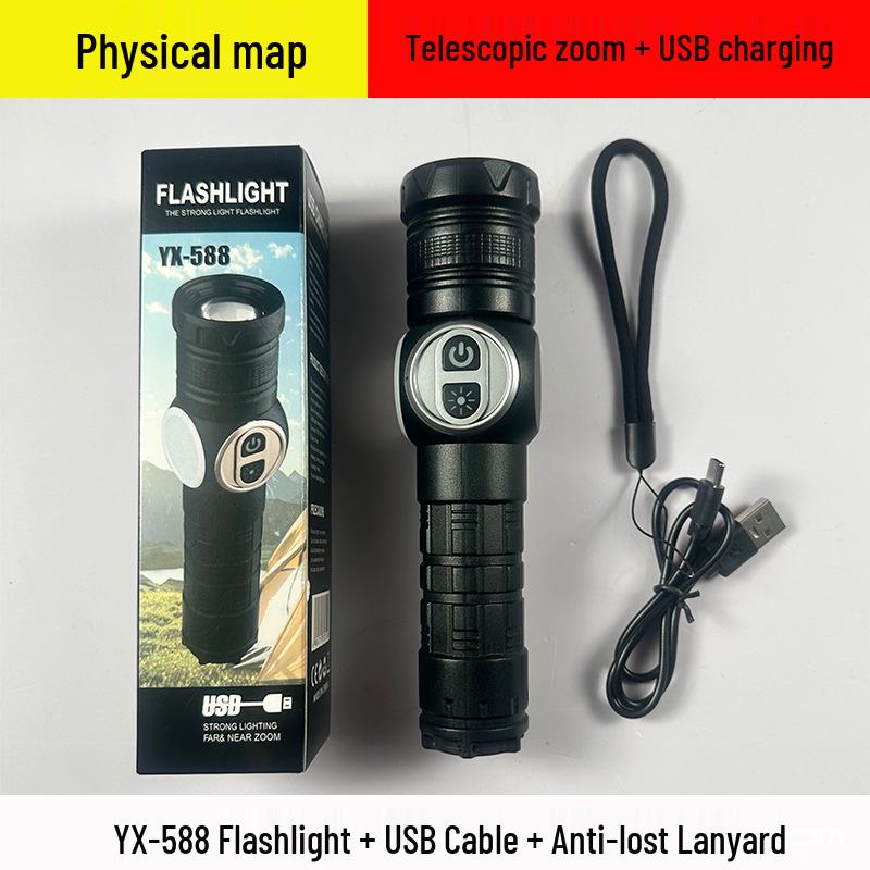 Rechargeable High-Power LED Flashlight, Long-lasting Light with Telescopic Zoom, Portable for Outdoor or Emergency Use