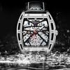 New TOP Brand Luxury Men's Watch With Box Men's Wine Barrel-shaped Hollow Automatic Leather Waterproof Men's Mechanical Watches
