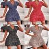 Summer Chic Floral Print V Neck Dress With Ruffle Hem For Casual And Beach Wear