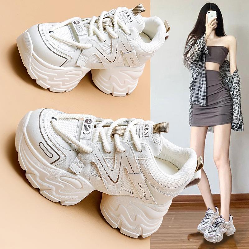 Spring new mesh breathable thick-soled dad shoes women's super fire fashion versatile color matching casual sports shoes