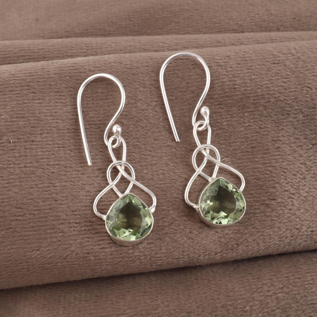 Green Amethyst Gemstone Earrings, 925 Solid Sterling Silver Earrings, Handmade  Jewelry, Gift For Mother