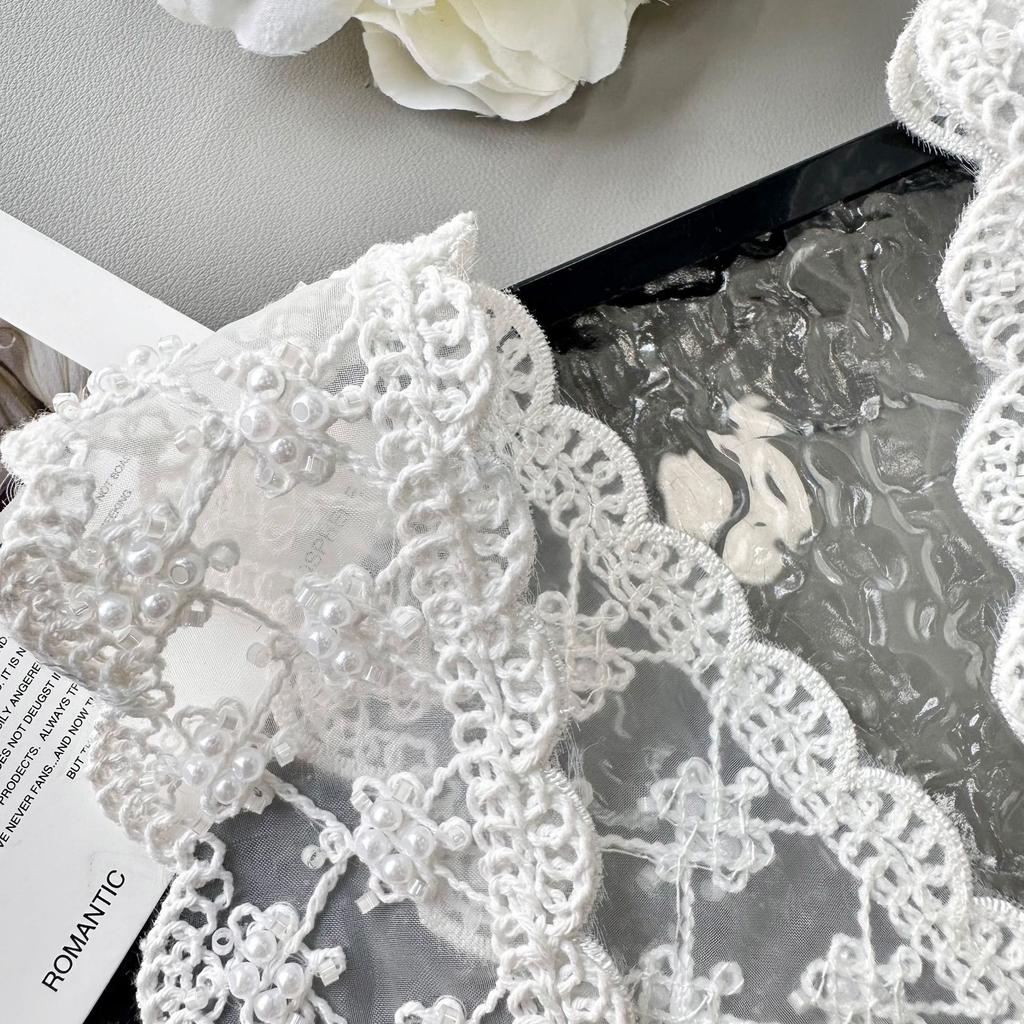 French Lace White Beads Clothing Accessories Hair Accessories Headgear Lolita Skirt Decoration Organza Barcode