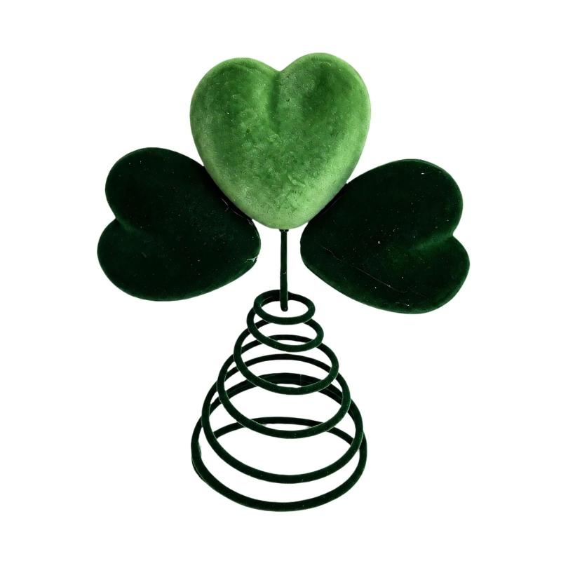 Green Heart Christmas Tree Top Ornament with Soft Textured Finish, Three Decorative Hearts and Tapered Coil Base for Tree-Top and Holiday Displays