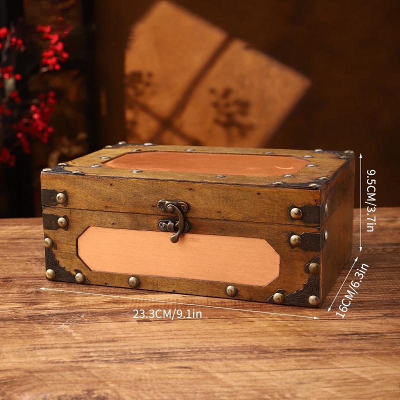 Wooden Treasure Chest Portable Vintage Distressed Storage Trunk Handbag For Jewelry Toys Storage Box Organizer Photo Props