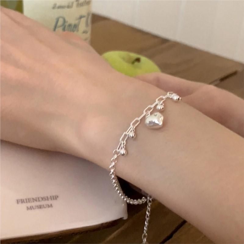 PANJBJ 925 Sterling Silver Bracelet for Women Love Heart Pendant Tassel Sweet Romantic Classic Office Jewelry Gift Dropship