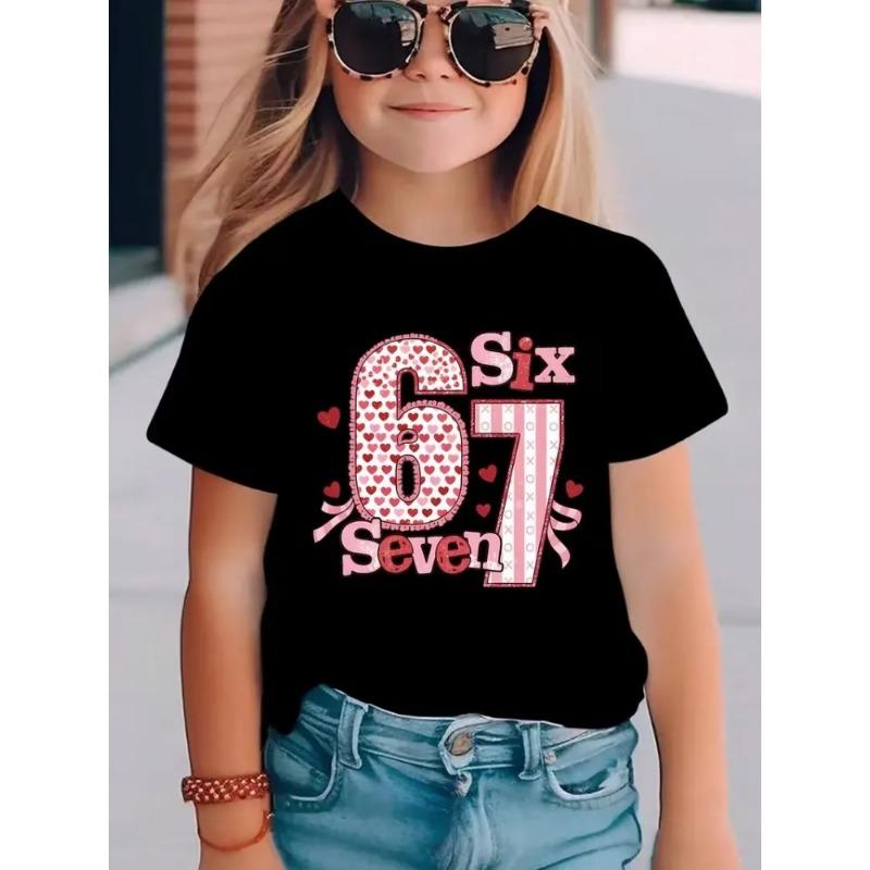 67 Six Seven Cute Bowknot Printer Children's Tshirt Summer Fashion Kids Clothing Cotton Comfortable Boys Girls Short Sleeve Tees