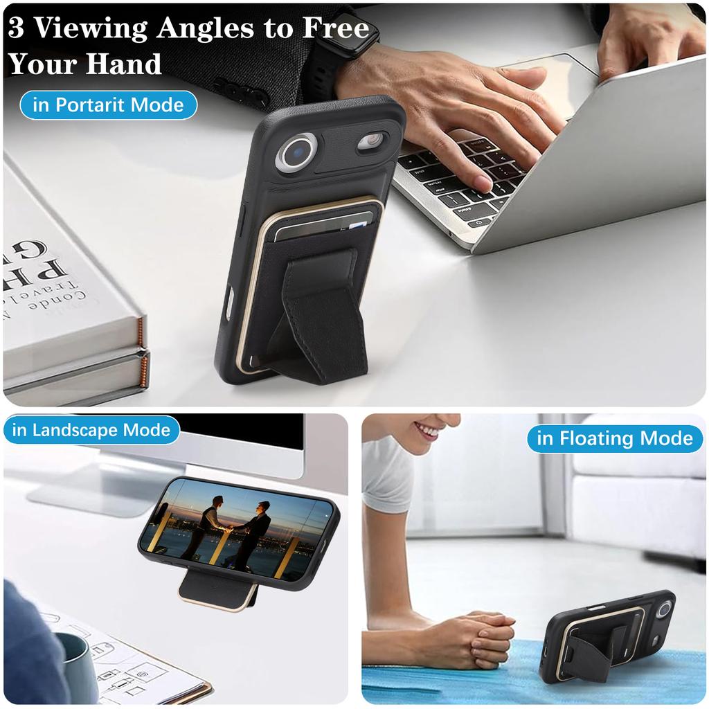 For iPhone Air Case Compatible with MagSafe Leather Back Phone Cover with Detachable Card Holder Kickstand
