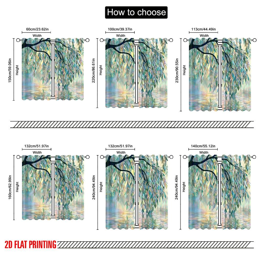 2 Stück, 2D-Flachdruck Vorhänge&Fensterdekoration Weidenlandschaft Polyestergewebe (ohne Stange) Art Deco Festlich für Schlafzimmer,