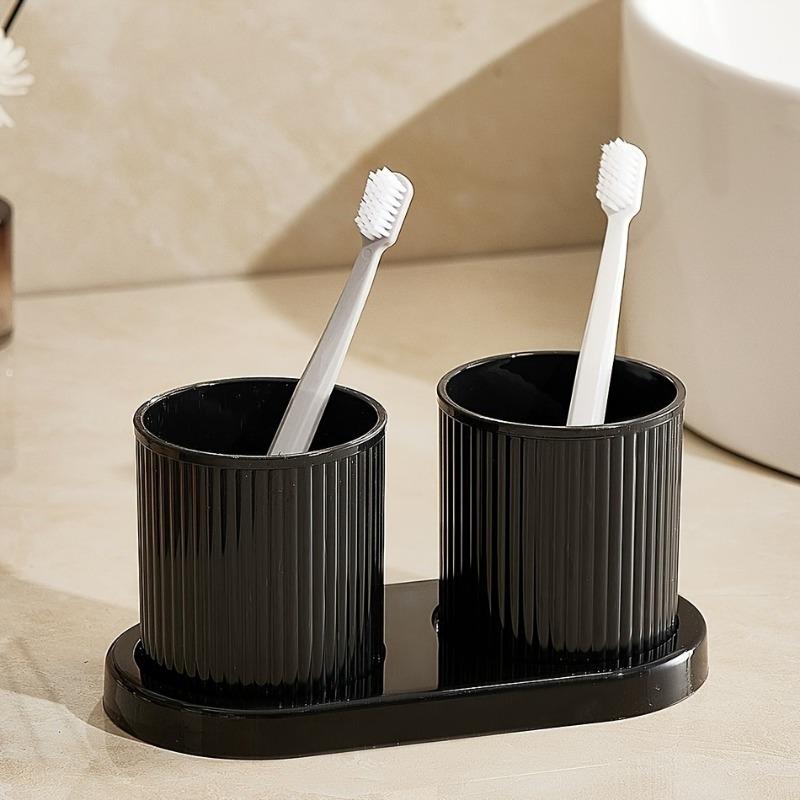 2pcs/set Solid Color Mouthwash Cup with Tray, Couple Toothbrush Cup, Gargle Cup Set,Family Bathroom Tumbler,Bathroom Accessories