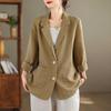 Casual Cotton and Linen Blazers   Jacket Women's Spring Retro Solid Color Loose Top