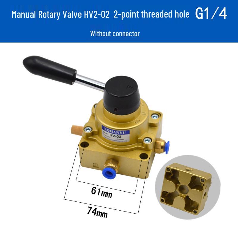 Pneumatický ručně ovládaný ventil HV-200D: Směrový pneumatický ovládací pákový ventil s dvěma vstupy a dvěma výstupy.