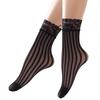 Women's Fashion Aesthetic Black Sheer Fishnet Mesh Ankle Socks with Hollowout Patterned Lace Trim Stretch Short Socks
