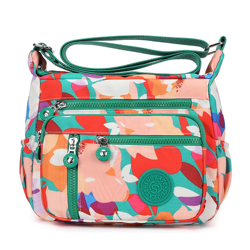 Women's Mobile Phone Bag Printed Nylon Shoulder Bag Crossbody Bag Middle-Aged Mother Bag Small Square Bag