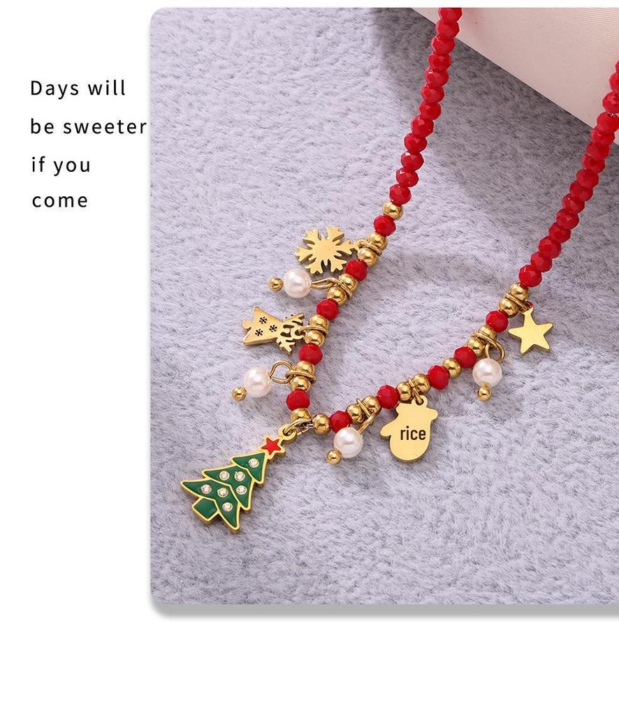 Ferris Wheel Enamel Christmas Zircon Tree Pendant Necklace - European & American Light Luxury Stainless Steel Jewelry