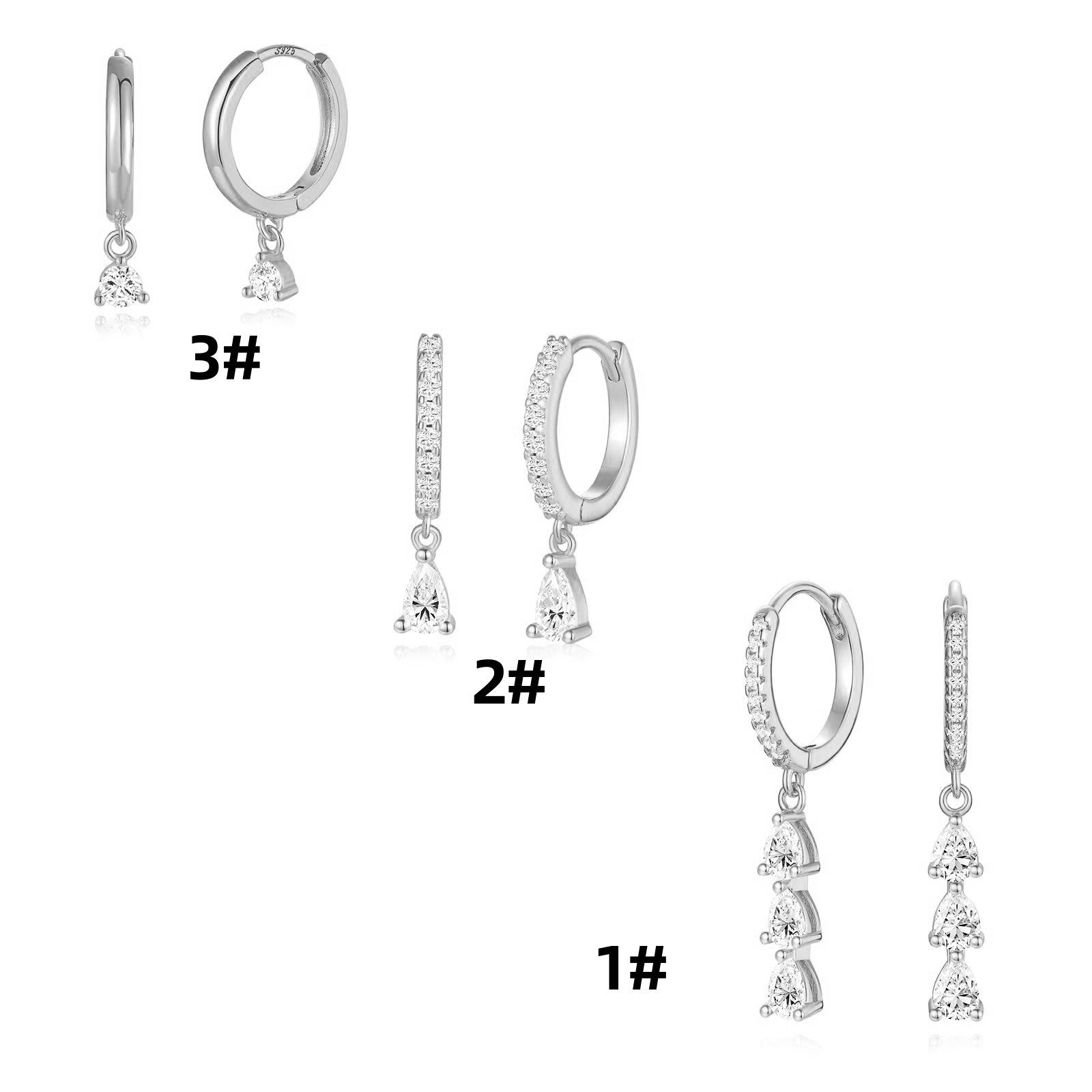 Elegant Teardrop Zircon Tassel Earrings Versatile Hoop Stud Set Sophisticated Dangle Drop Jewelry For Women Daily Wear 3# серебряный