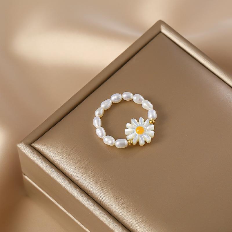 Hot Sell Elegant Sunflower 100% Natural Freshwater Pearl 14K Gold Filled Female Ring For Women Party Gifts Cheap