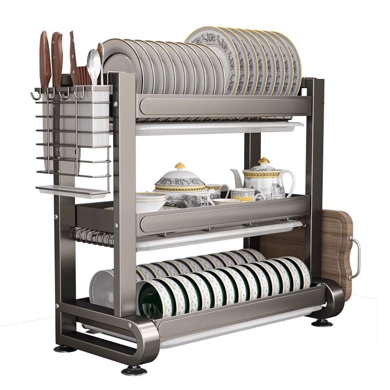 Beifu 3-Tier 55CM Gunmetal Grey Stainless Steel Dish Drying Rack