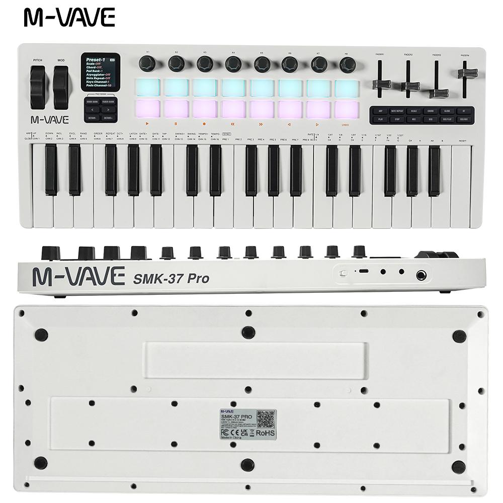 M-VAVE SMK-37 37 Key PRO MIDI Keyboard Controller with 16 RGB Pads & 8 Knobs Supports Wireless Connection to Multiple System