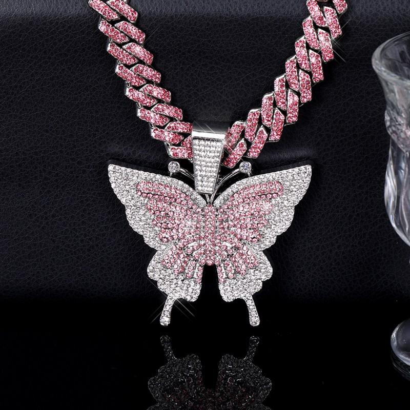 Collier Pendentif Papillon Style Hip Hop Chaîne Cubaine en Alliage Bijoux de Mode Unisexe Tenue de Soirée